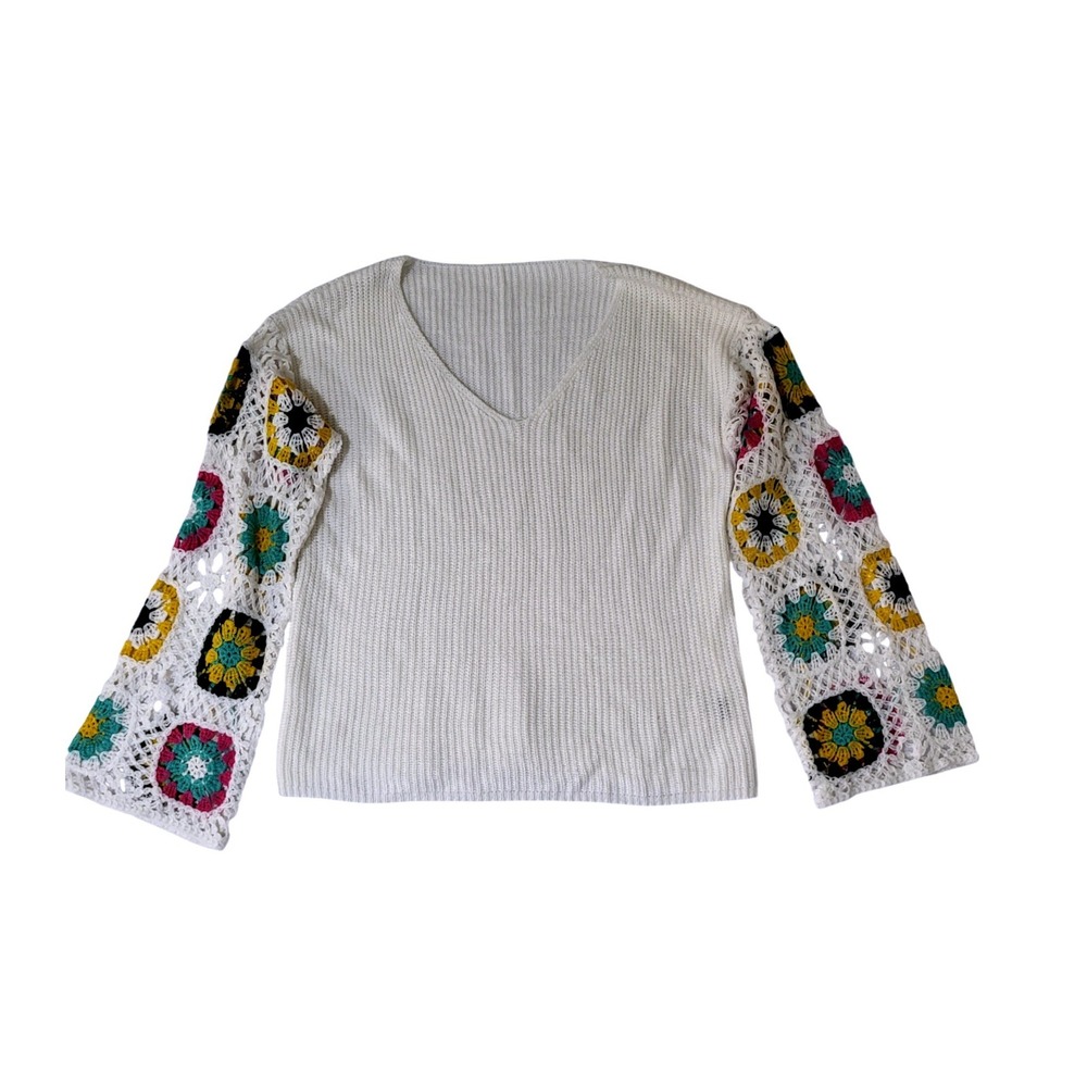 Granny Square Crochet Sleeve Sweater Women‎ Small Festival Hippie Boho